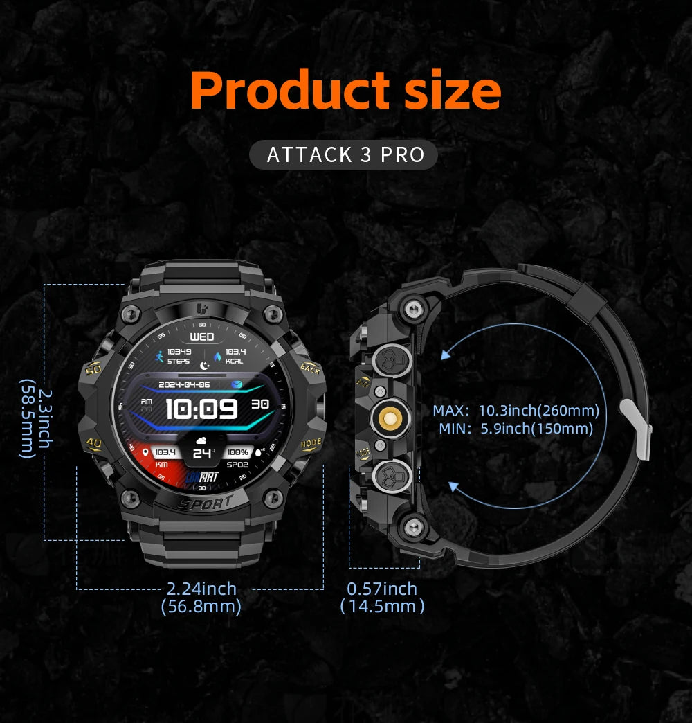 LOKMAT New Rugged Smart Watch Bluetooth Calls Wristband/Fitness Tracker Flashlight Message Push Heart Rate Monitor for Phone