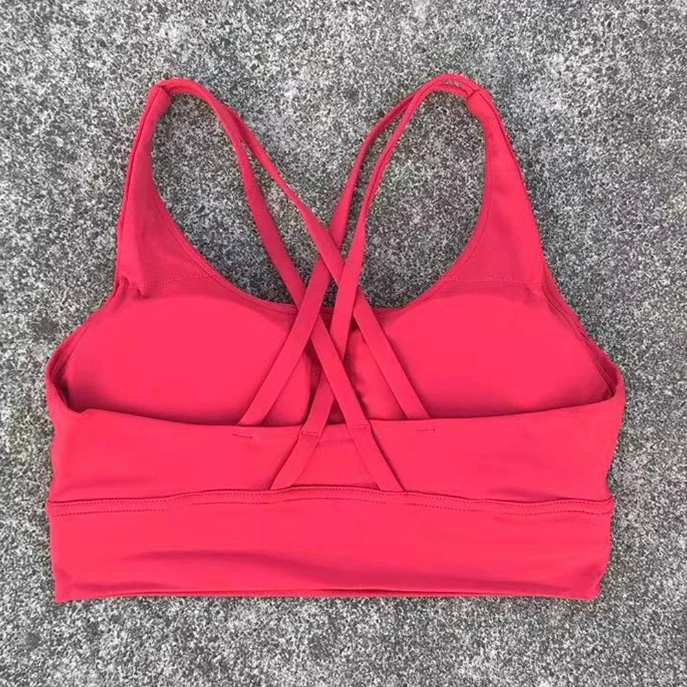 Women Sports Bra Sexy Criss Cross Straps Back High Support/Impact Yoga Underwear Running Fitness Gym Padded Bralette