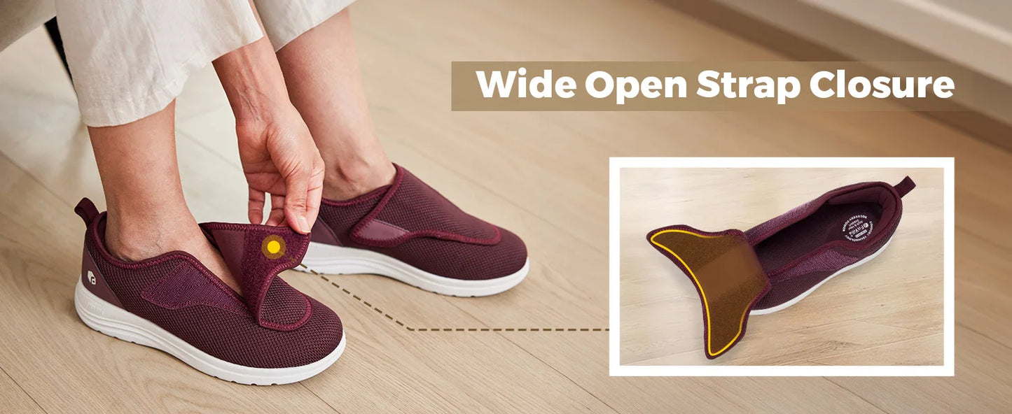 FitVille Wide Women's Diabetic Walking Shoes Adjustable Orthopedic/Comfort Sneakers for Elderly Women Foot Pain Relief Footwear