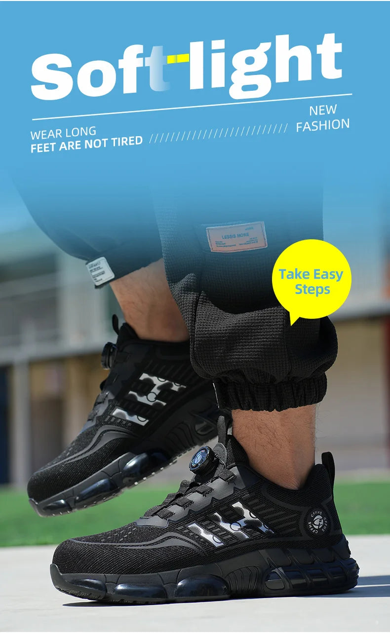 Lace-Free Men's Breathable Casual Work/Safety Shoes with Impact and Puncture Resistance