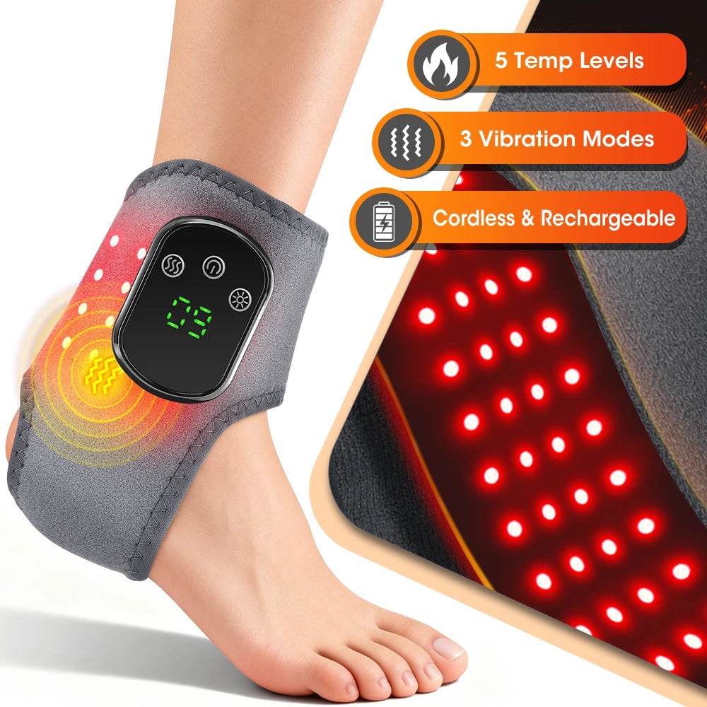Red Light Cordless Heated Ankle Massager 660nm 40 LED Beads/Vibration Massage Foot Hand Wrap Ankle Brace