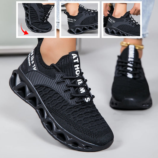 Women Blade Sole Running Sneakers Letter Print Knit Breathable/Lightweight Non Slip Fashion Walking Gym Athletic Sport Shoes