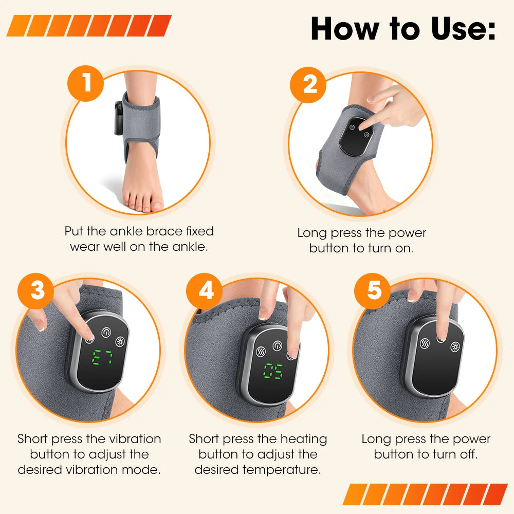 Red Light Cordless Heated Ankle Massager 660nm 40 LED Beads/Vibration Massage Foot Hand Wrap Ankle Brace