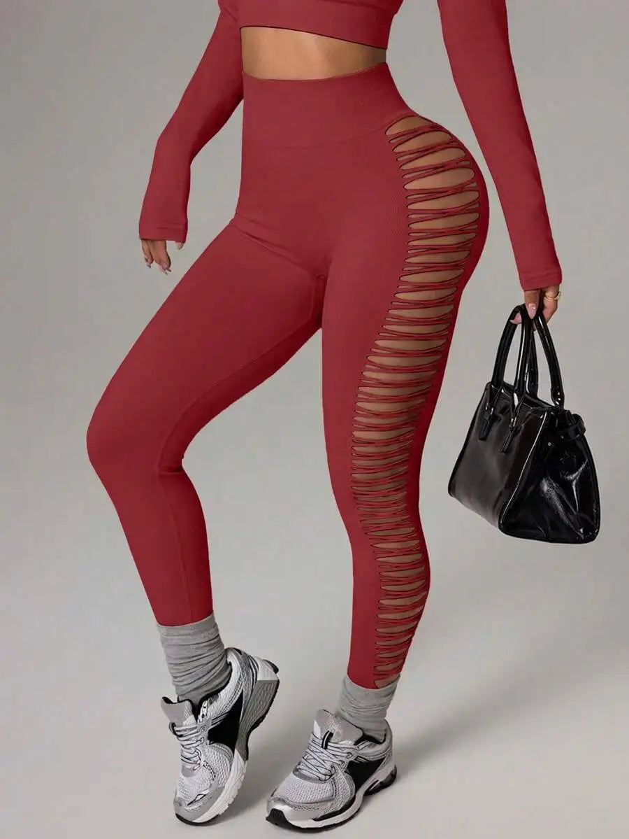 Slayform Slayform Seamless Sports Yoga Capri Leggings/High Waist Tummy Control/Mesh Side Design Fashionable Pants