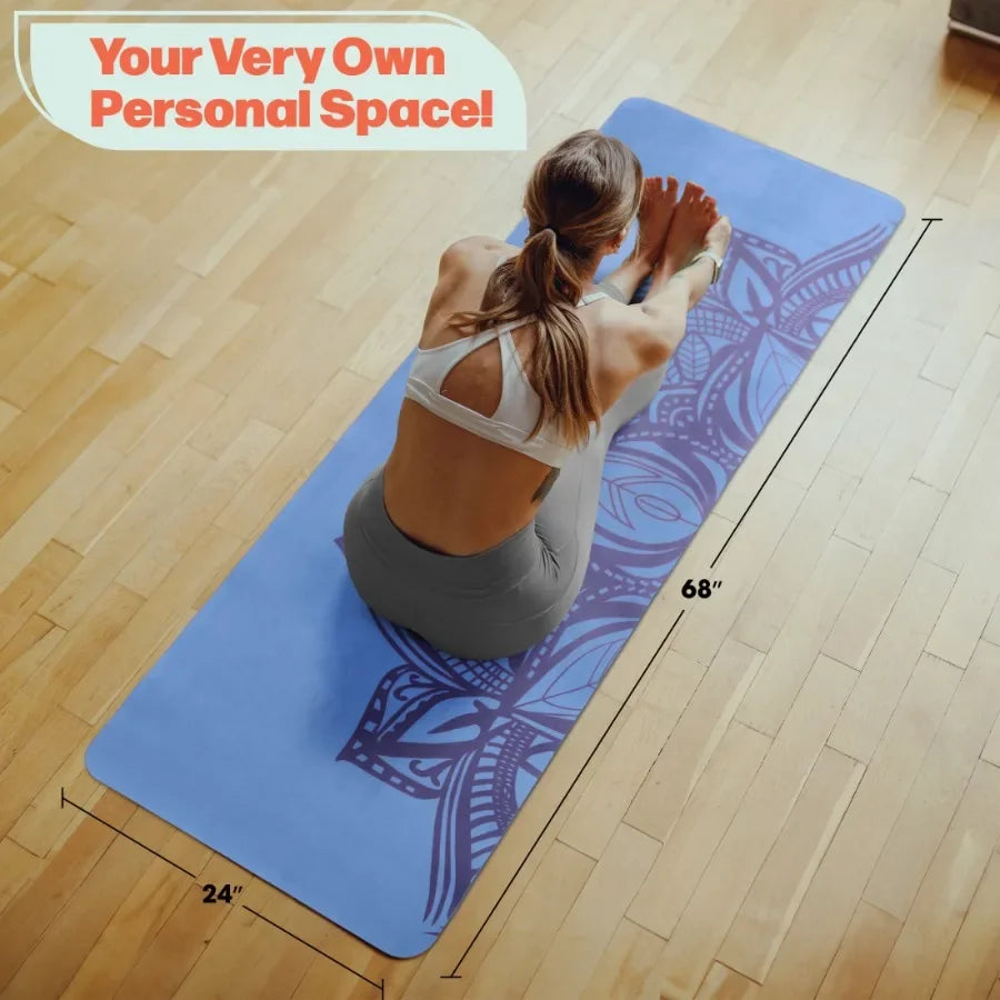 Blue Sweat Absorbent Grippy Suede Hot Yoga Mat with Strap for Enhanced Stability/and Comfort During Intense Workouts and Indoor