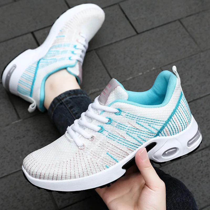 Trendy Shoes for Women Summer Breathable Comfortable Sneakers/Lace up Running Shoes Women's Knit Mesh Design Sports Shoes