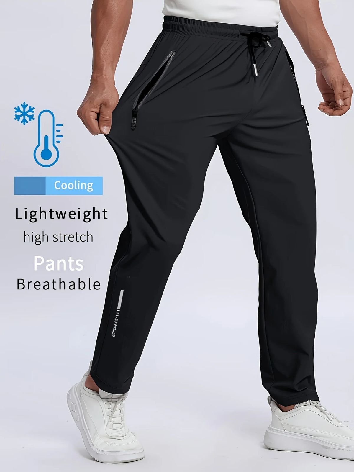 Men Breathable Quick Dry Sports Pants Moisture Wicking Trousers/with Reflective Print Drawstring Pockets & Zipper Details Outdoor Pants