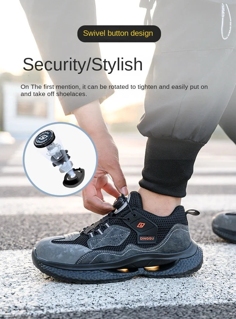 Safety Boots Men Button Work Shock Absorption Sneakers Steel Toe/Working Protective Shoes Men's Anti-smash Puncture-Proof Shoe