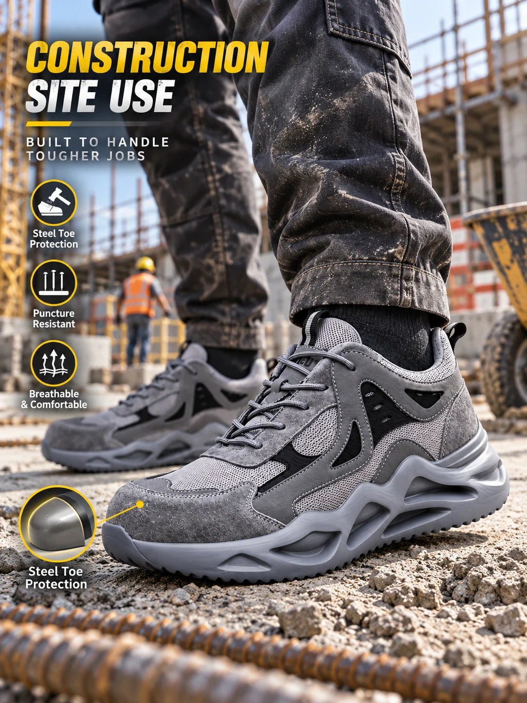 Puncture-Resistant Impact-Resistant Work Shoes Men's Steel Toe/Safety Work Boots Breathable Slip-Resistant Oil-Resistant