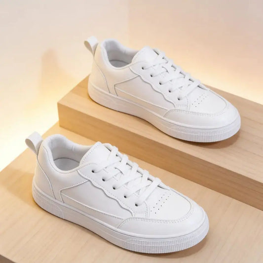 Women's/Men's All White Casual Sneakers Breathable Lace-Up/Platform Shoes Fashion Daily Walking Sneakers for All Seasons