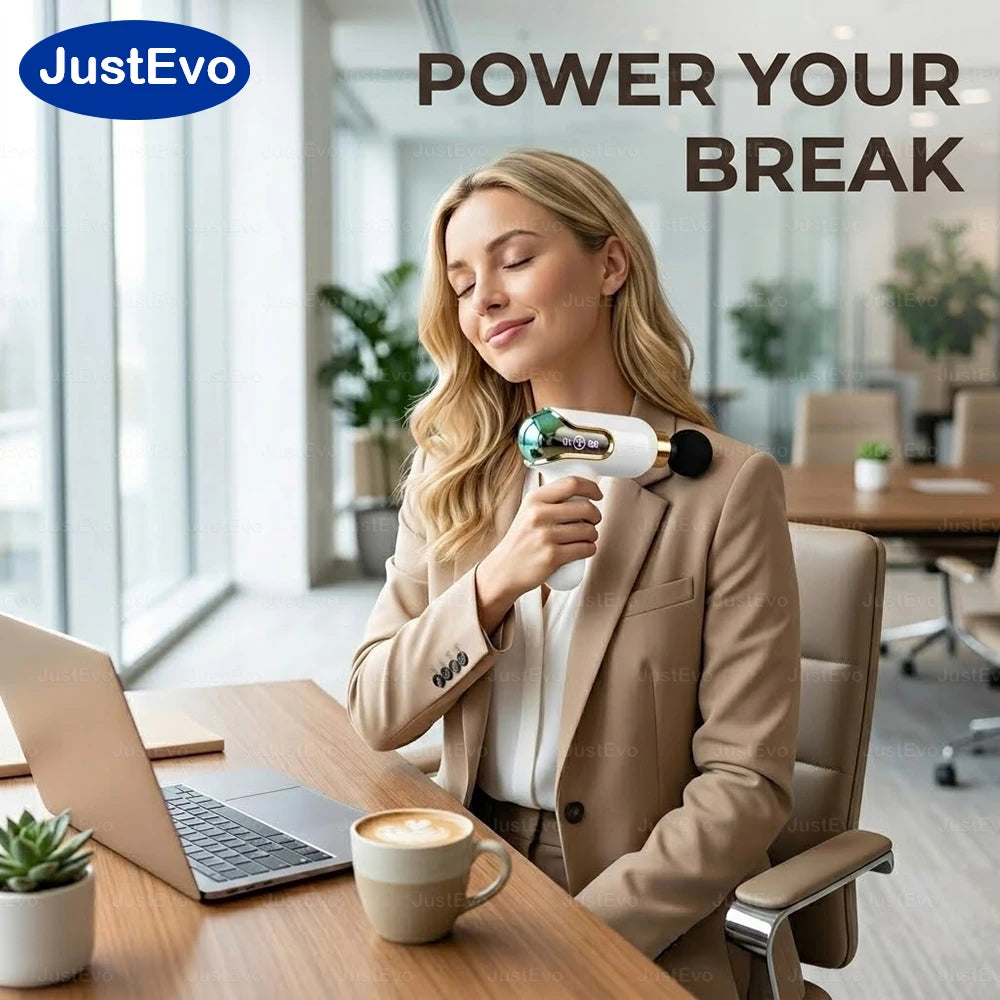 JustEvo Portable Massage Gun 9 Speeds Percussion Massager with 4 Heads/Smart LCD Screen Type-C Rechargeable Body Relaxer