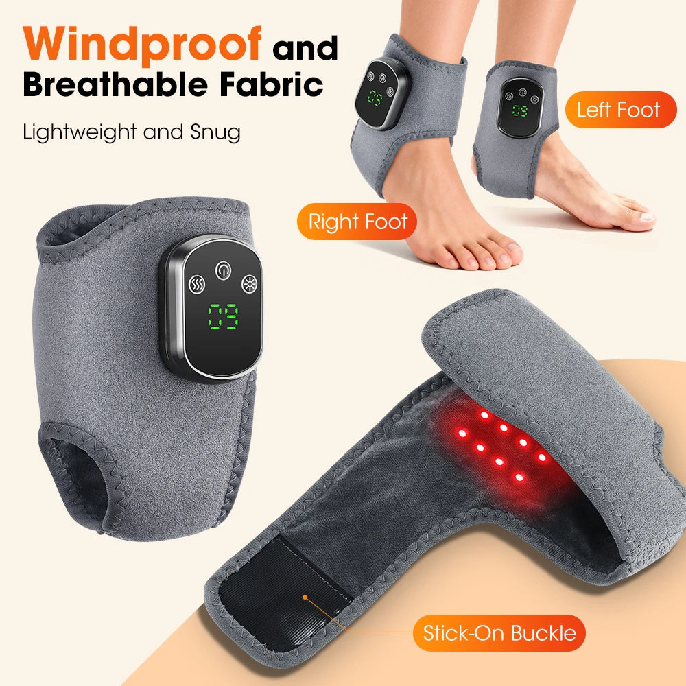 Red Light Cordless Heated Ankle Massager 660nm 40 LED Beads/Vibration Massage Foot Hand Wrap Ankle Brace