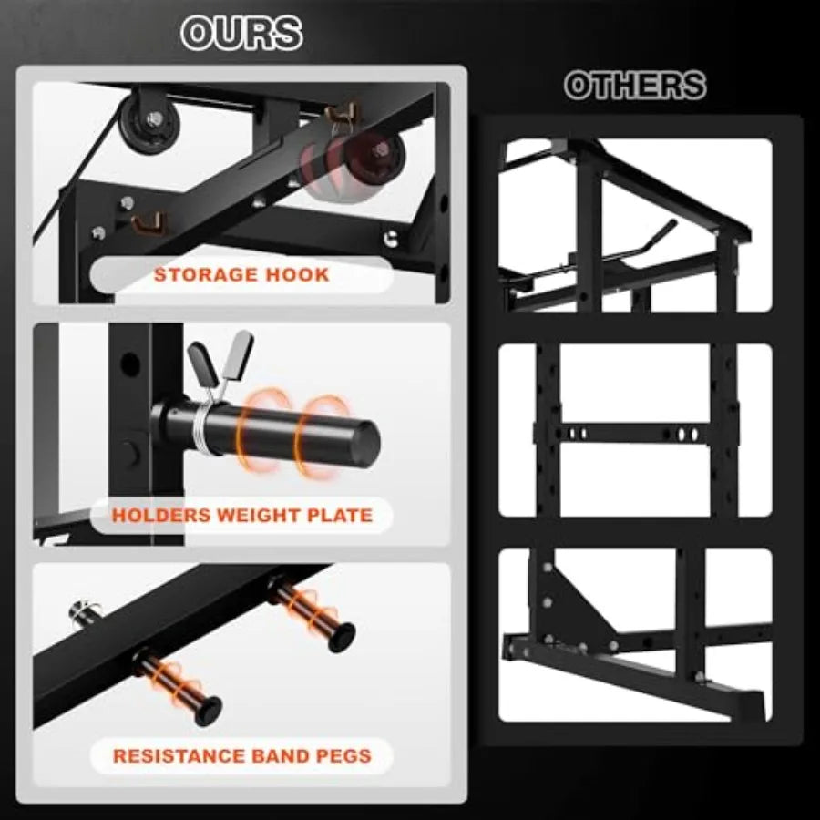 Home gym power cage with steel construction black finish 2000LBS capacity/and adjustable cable crossover system for versatile