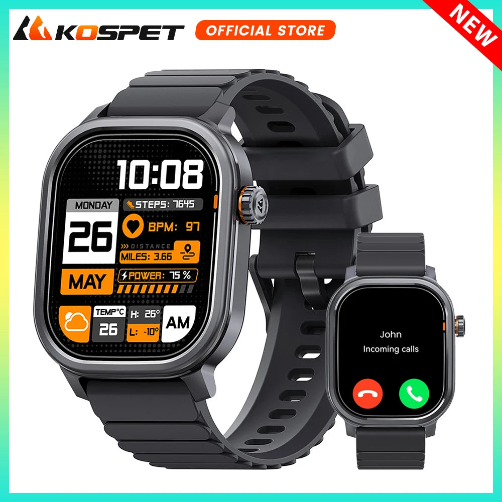 Original KOSPET PULSE Smart Watch Men Women 1.96" AMOLED BT Call/IP68 Waterproof 180 Freestyle Training Modes Fitness Monitoring