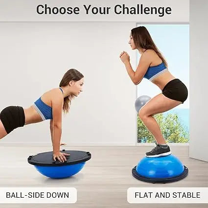 Half Exercise Ball,60Cm Balance Ball Trainer with Non-Slip Base 2 Bands/Pump & Extra Balls For Yoga Workouts Pilates Fitness
