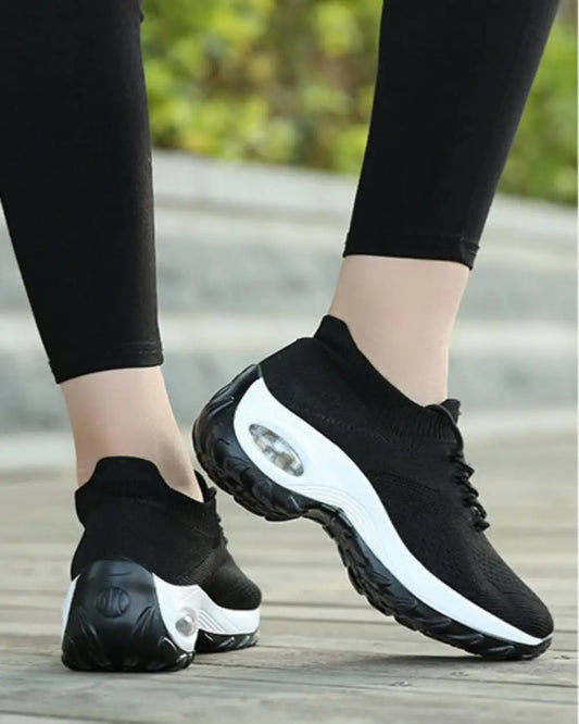 Women Casual Sports Shoes Mesh Breathable Thick Sole/Air Cushion Sneakers Anti-slip Lace-up Walking Shoes For Daily Outdoor Fitness