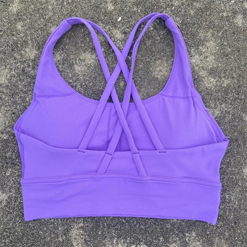 Cross Straps Sports Bra Women Gym Sports Top High Support/Fitness Bralette Yoga Vest Push Up Running Underwear With Chest Pad