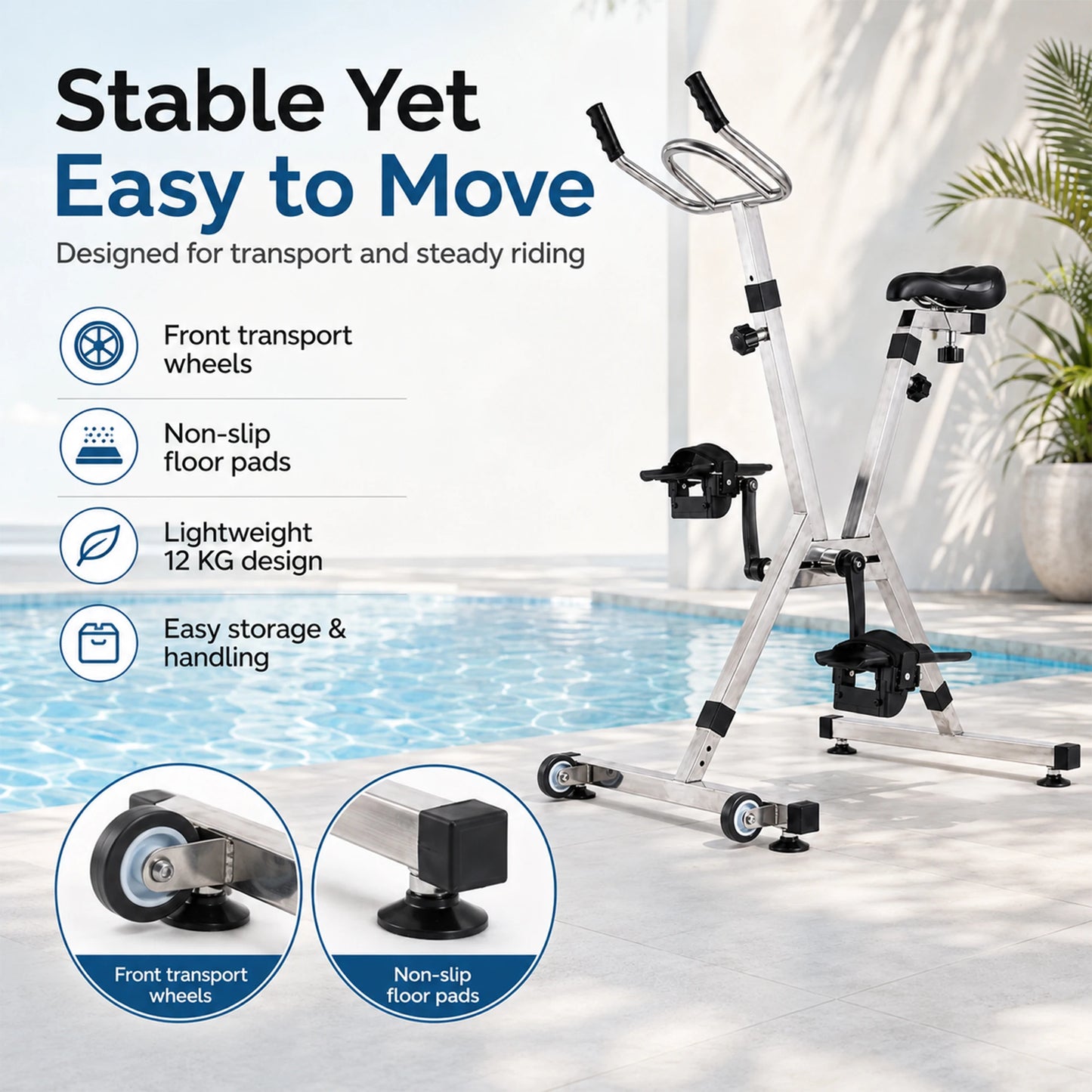 Aquatic Bike Pool Exercise Water Bike/with 316 Stainless Steel Frame Adjustable Resistances Underwater Spin Bike
