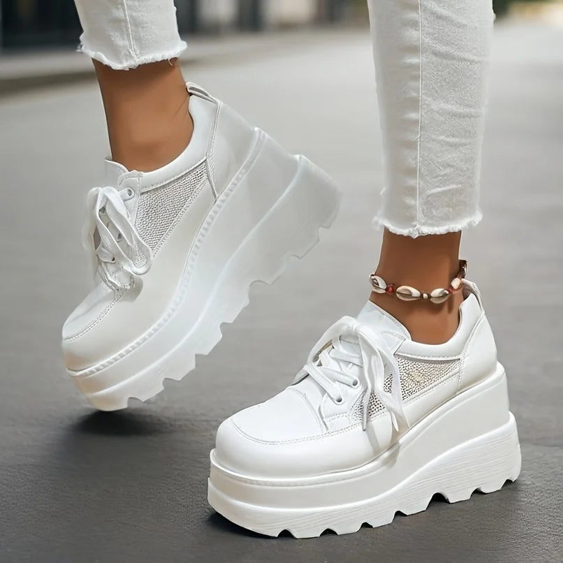 Women's Y2K Goth Wedges High Heels Pumps Fashion Solid Lace-up/Breathable Mesh Thick Bottom Sneakers Casual Comfy Platform Shoes