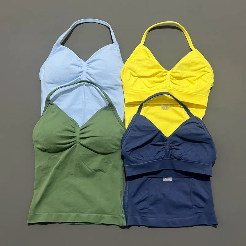 Histello Longline Strappy Top Women Sports Yoga Vest Fitness Tank Top/Gym Beautiful Open Back Bra Running Workout Halter