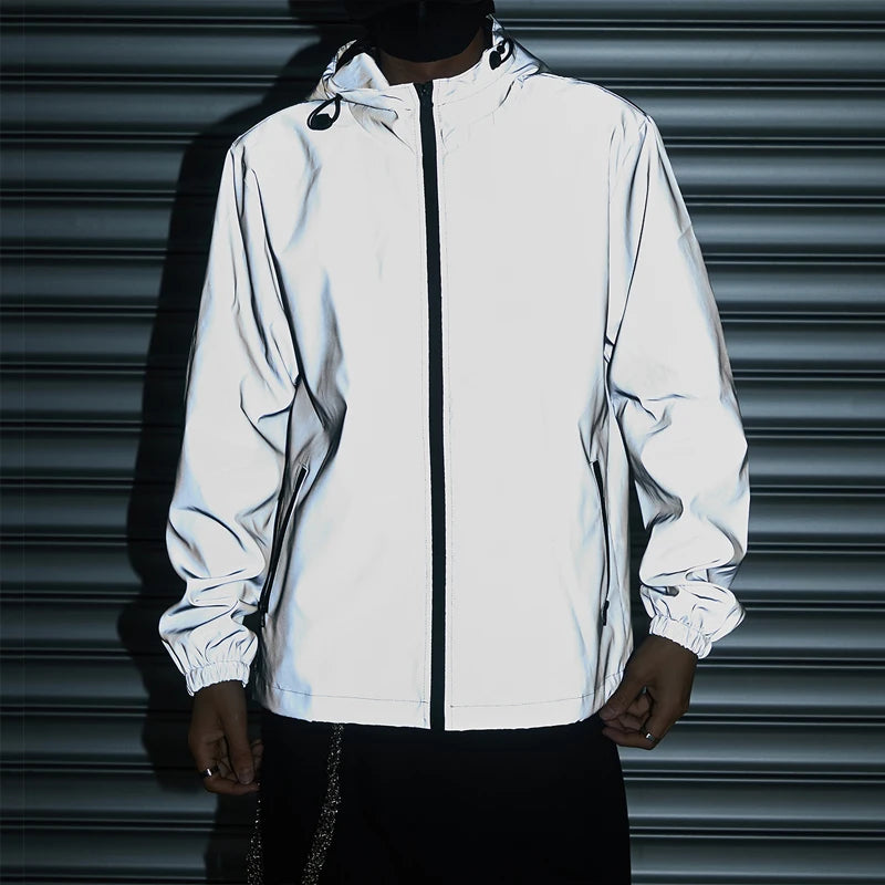 Night Reflective Clothes Spring New Men's Hooded Jacket Outdoor/Run Casual Windproof Coat Couples Hip-hop Streetwear S-5XL