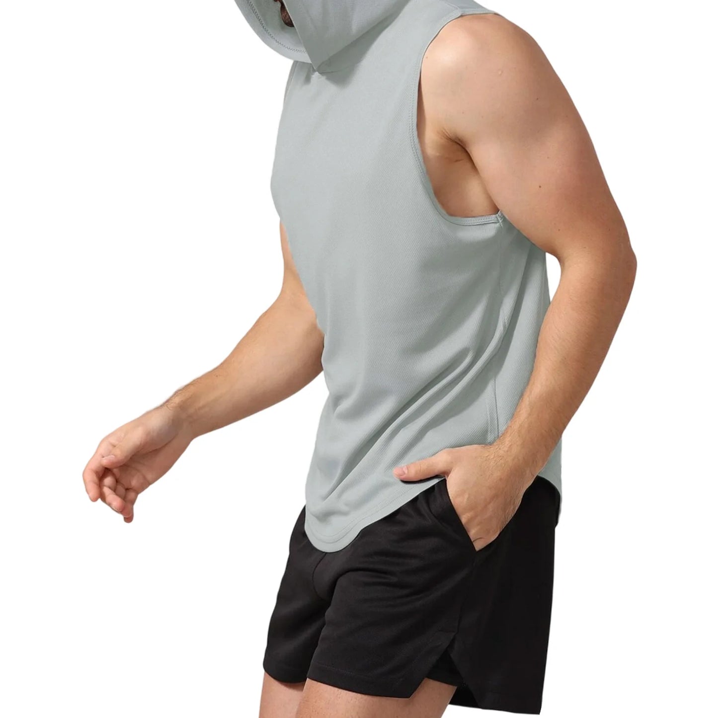 Men s Sleeveless Hooded Workout Tank Top Solid Color Athletic/Gym Vest for Bodybuilding and Summer Fitness Training