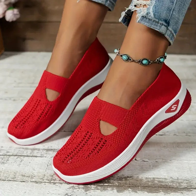 Women's shoes Solid Color Breathable Sneakers casual sneaker/women's summer sneakers Low-top Knitted Casual Shoes Mom Shoes