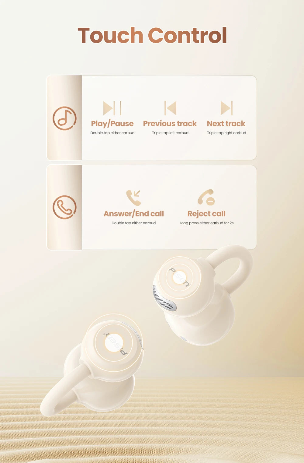 PISEN Wireless Bluetooth 6.0 Hi-Res Ear Clip Earphones 360° Directional Sound/Field Long Battery Life Sports Clip Earbuds 30H Pl