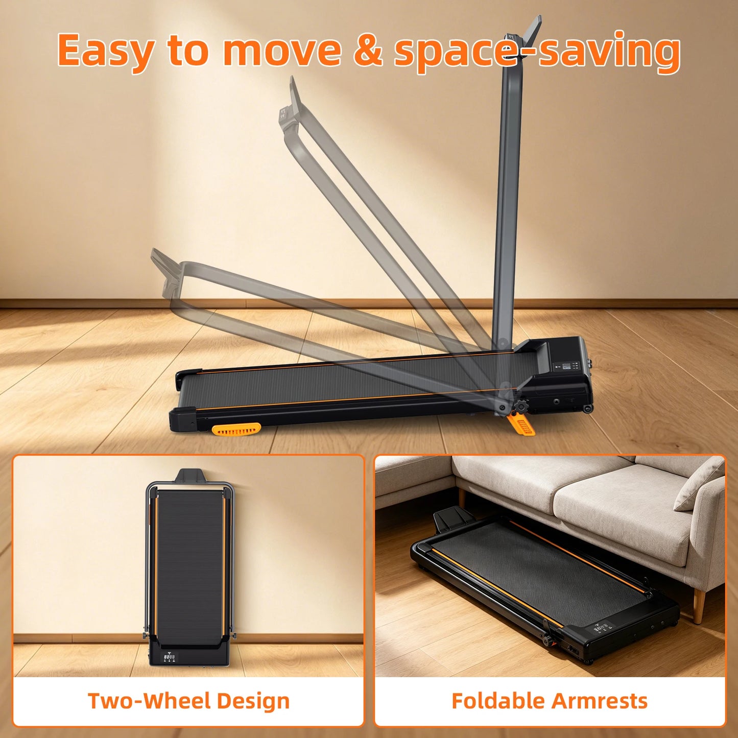 3.0HP Folding Treadmill with 12% Adjustable Incline, 14.9" x 36.4" Wide/7‑Layer Shock‑Absorbing Running Belt, 0.6‑8MPH Quiet Treadmill