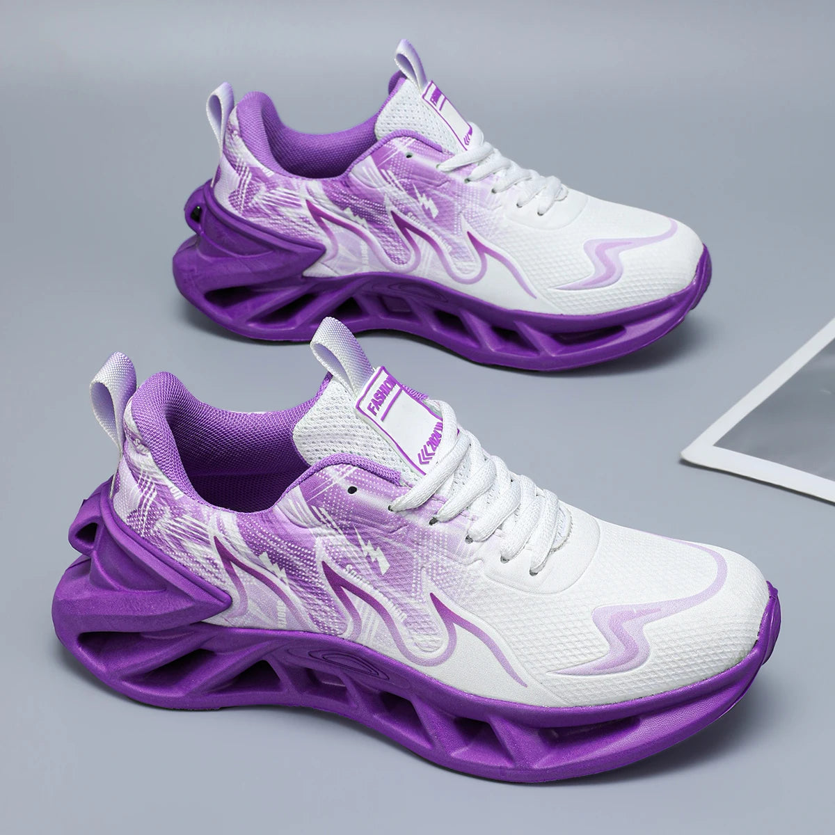 Women Gradient Print Blade Sneakers Breathable Flying Weave Mesh/Shock Absorb Sole Lightweight Non Slip Lace Up Running Shoes