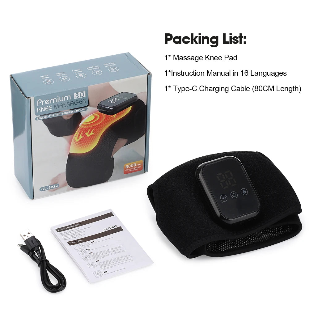 Smart Vibration Massage Knee Pad Heating Wrap Belt Larger Thermal/Area Joint Muscle Relaxation Brace Hot Compress Knee Massager