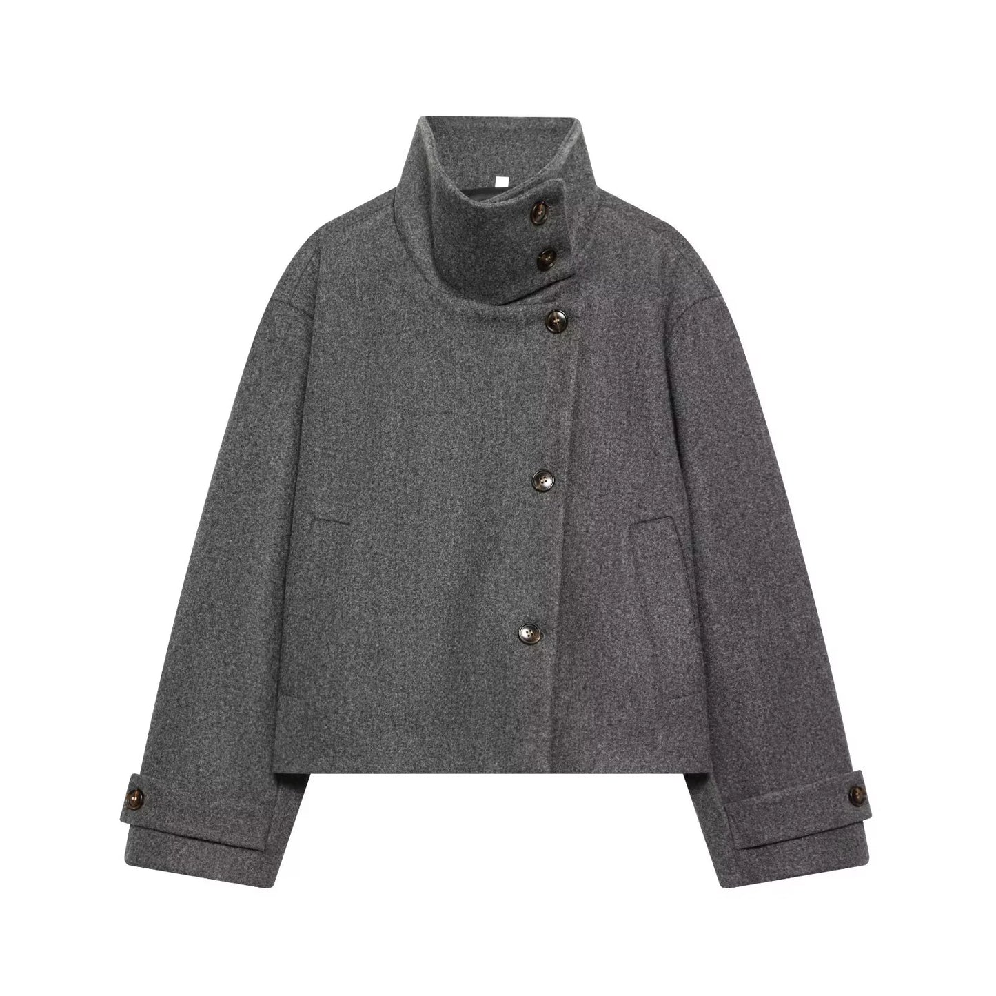 European and American Winter New Women's Loose and Casual Style/Simple Long Sleeve Buckle Stand up Collar Coat