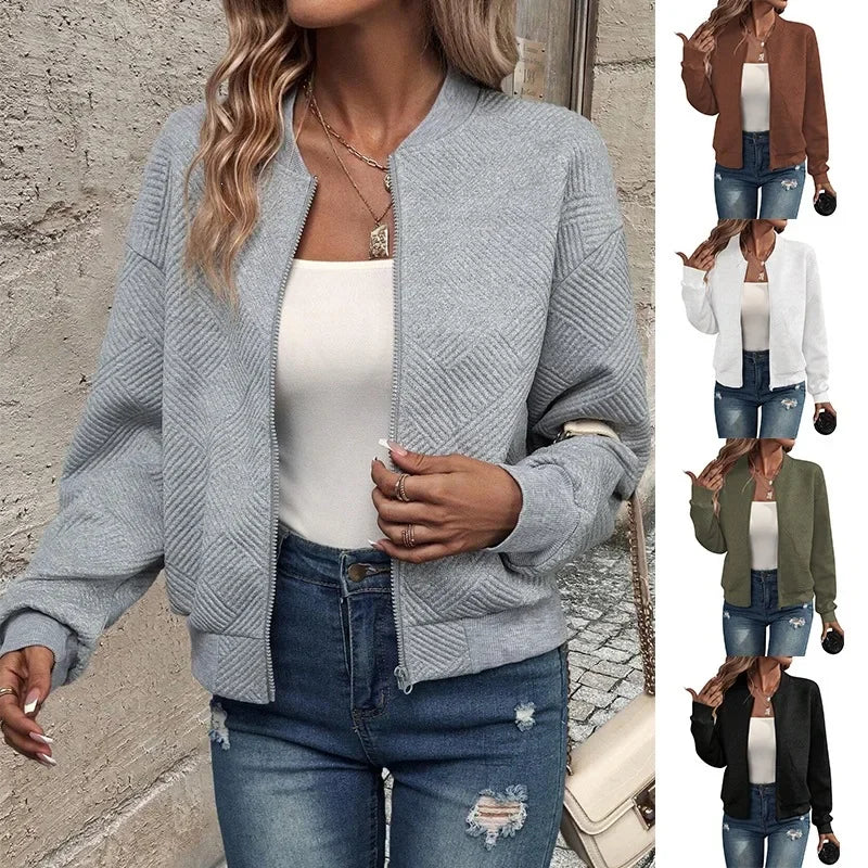 Autumn and Winter New Solid Color Zipper Jacket/with Collar Casual Coat for Women