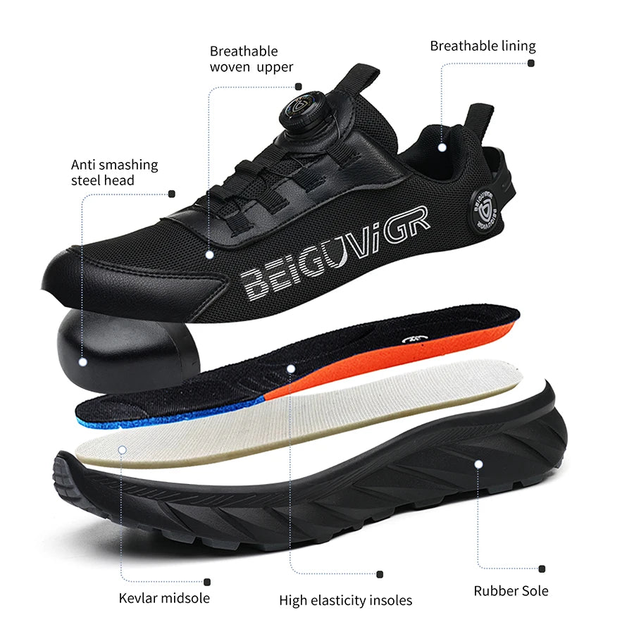 Rubber-Padded Anti-Slip Impact-Resistant/Puncture-Resistant Safety Shoes
