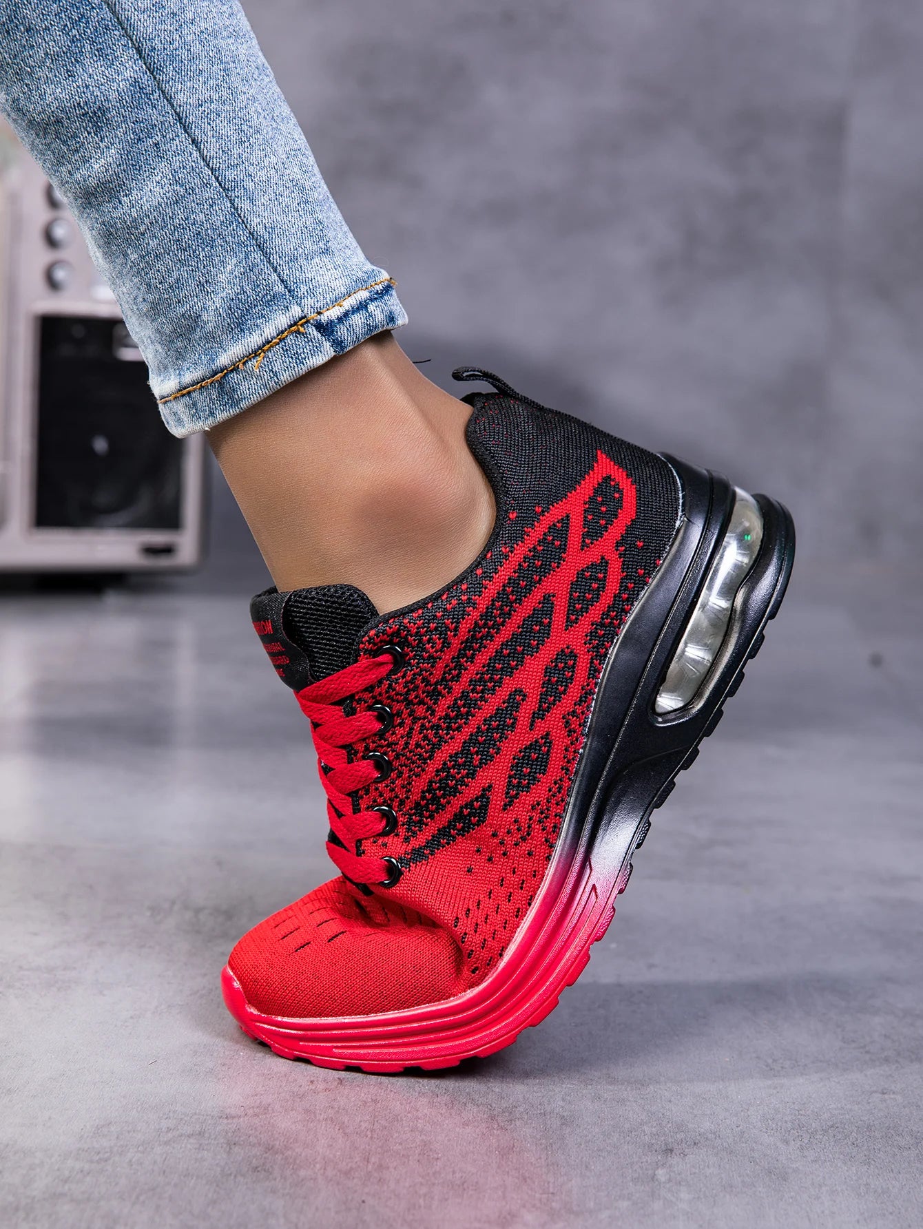 Women Air Cushion Running Sneakers Breathable Knit Mesh Shock Absorbing/Non Slip Lightweight Lace Up Sports Shoes Outdoor Walking Shoes