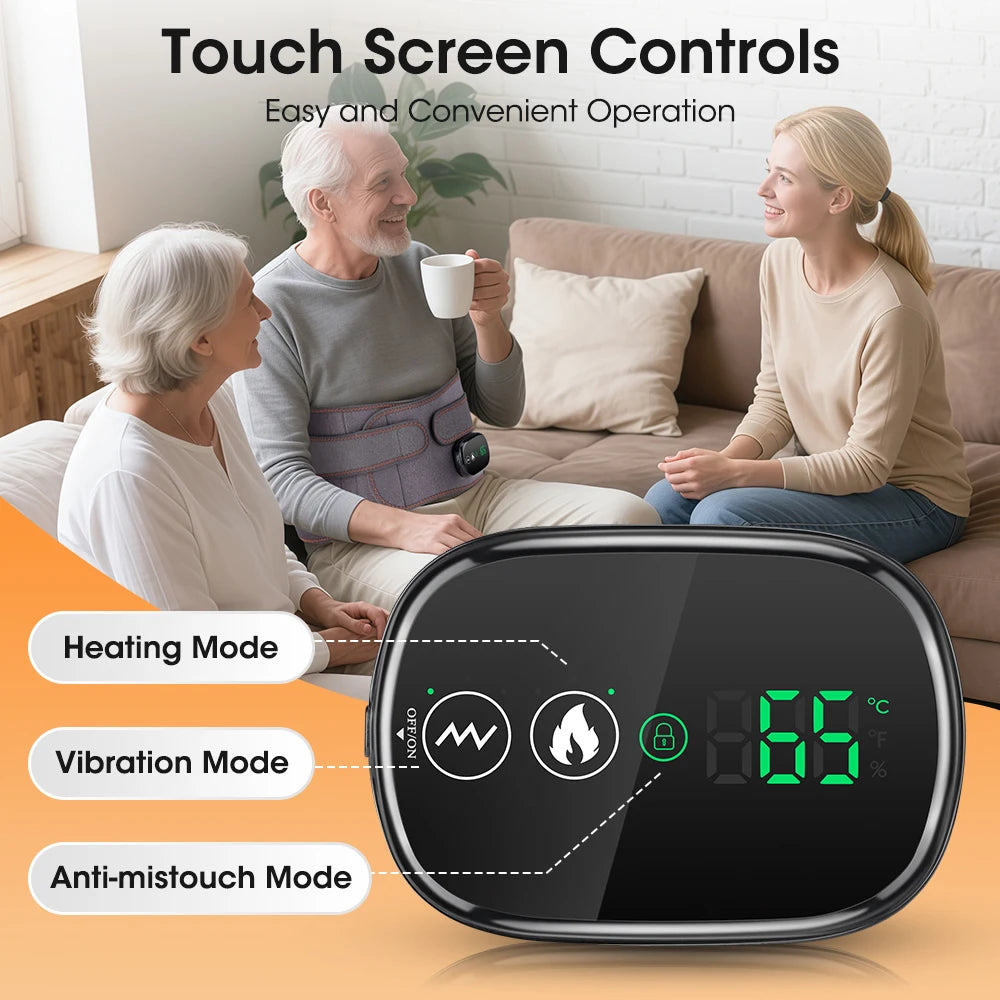 Cordless Heated Waist Massager Belt with Vibration 3-Level Adjustable/Heat & Massage Intensity Rechargeable Lumbar Heating Pad