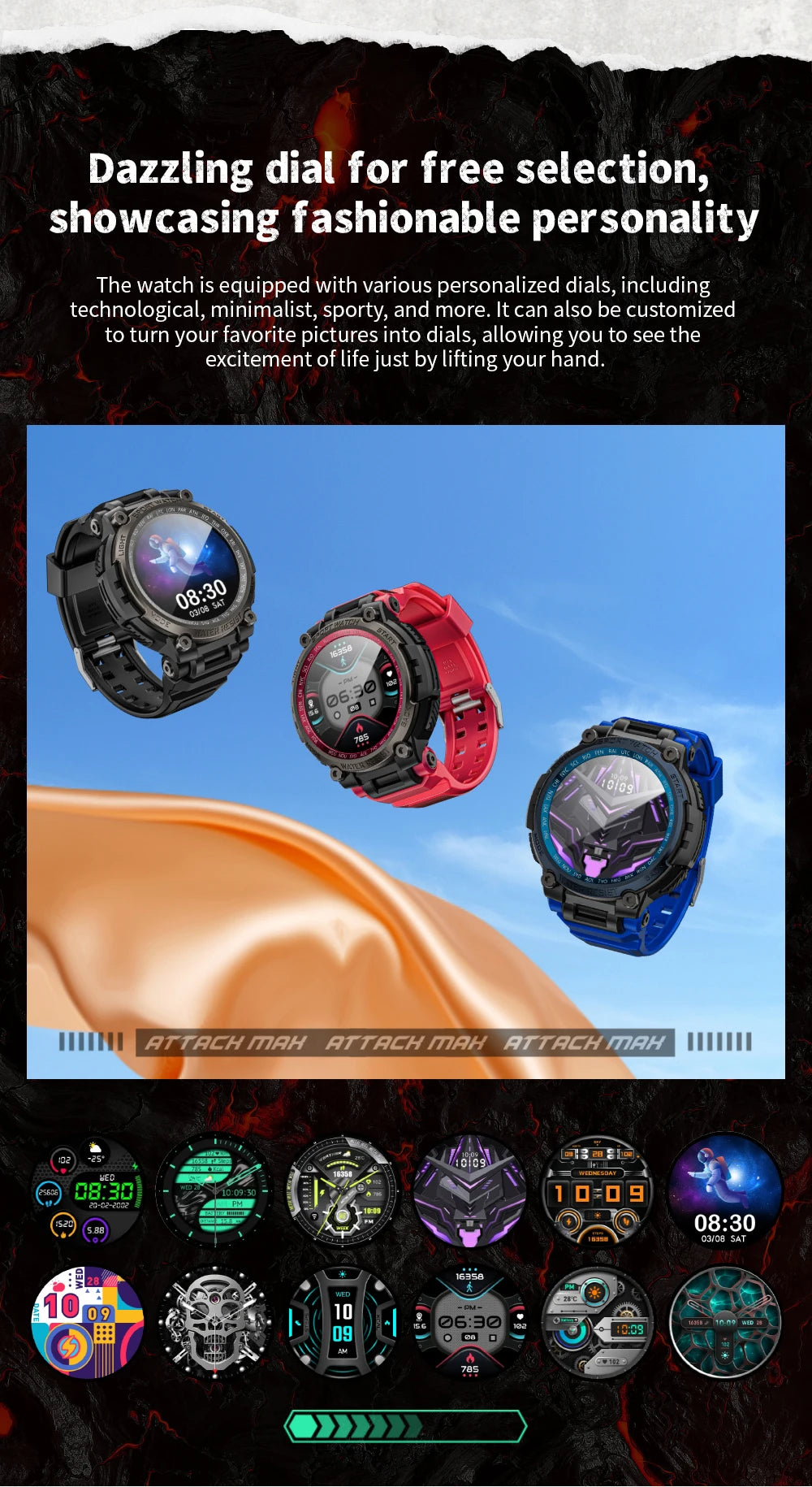 LOKMAT New ATTACK MAX Sport Rugged Smart Watch BT Calls Waterproof/Military Smartwatches Heart Rate Monitor Fitness Tracker