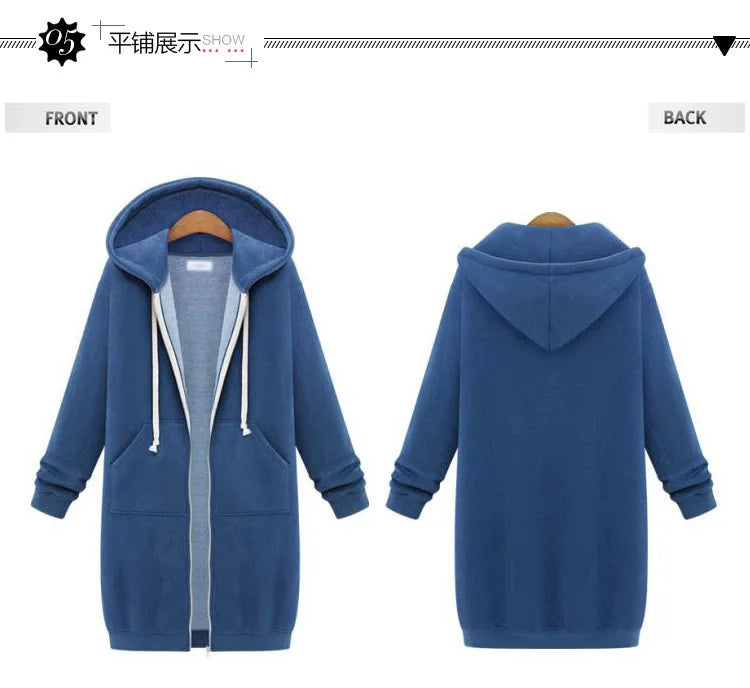 Autumn and Winter Women's Clothing American Hooded/Long-sleeved Medium and Long Sweater Fleece Jacket