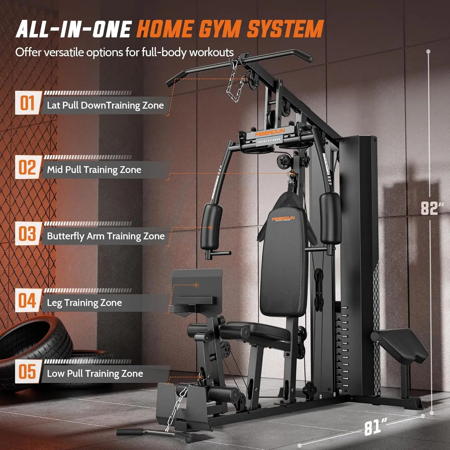 Gym with 154LBS Weight Stack Multi Exercise Equipment with Leg Press/Cable Machine Exercise Equipment for Full Body Workout