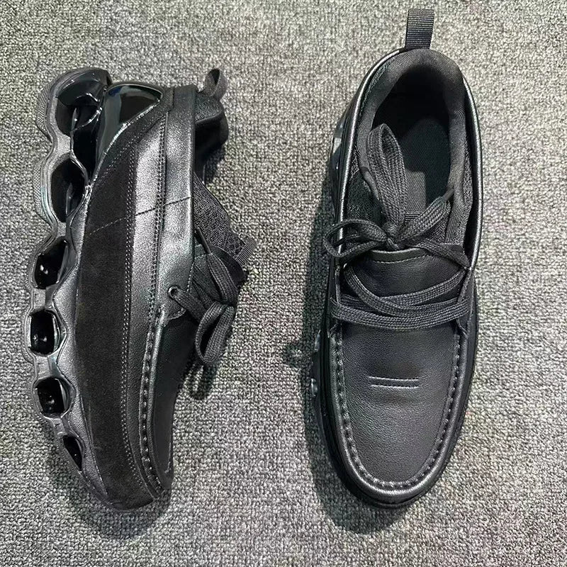 New Spring Summer Casual Leather Shoes Korean Style Round Toe/Lace Up Elevator Sole Minimalist Elegant Fashion Footwear