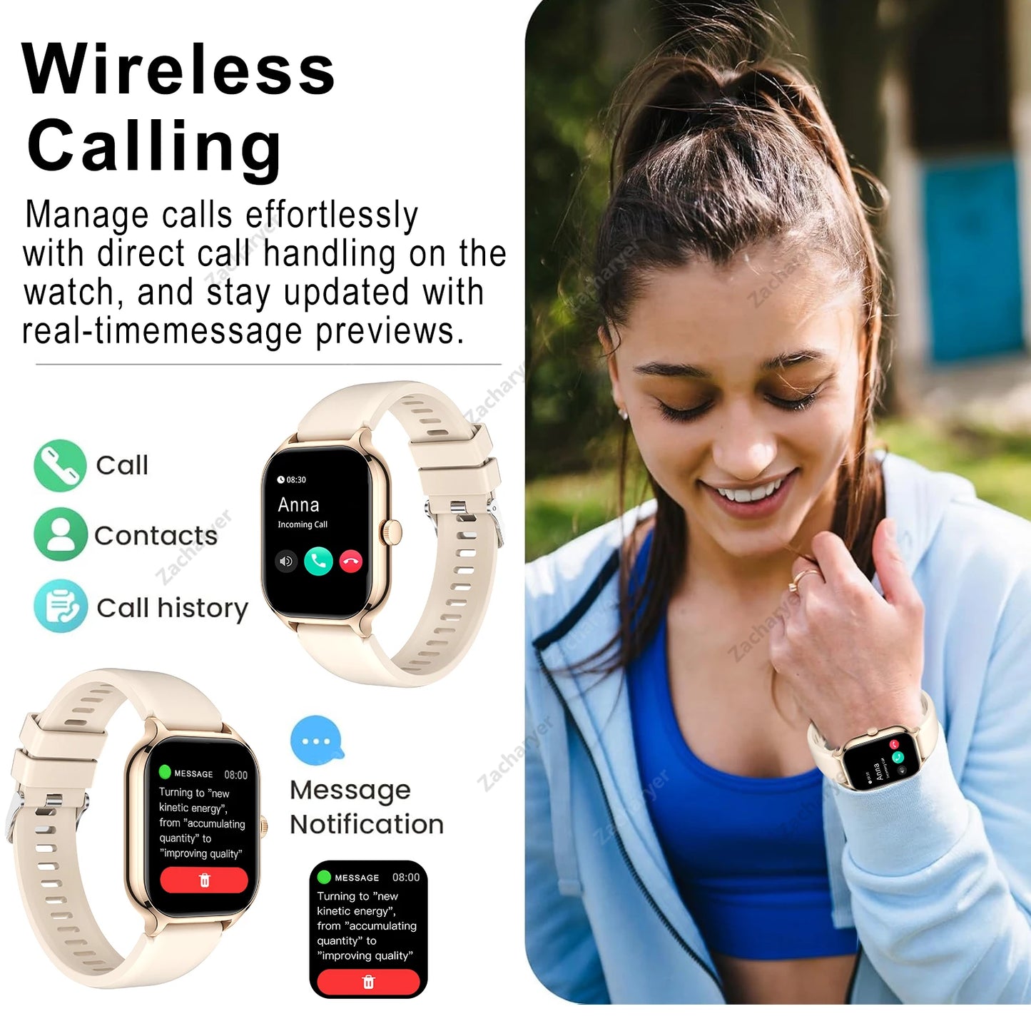 Smart watch full touch screen, sports watch/can answer and make calls with message reminders customizable dial
