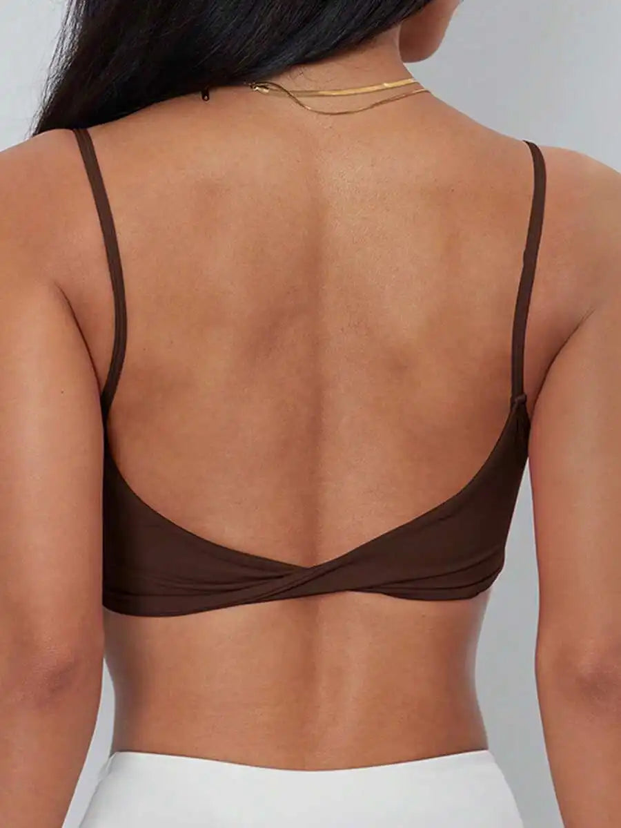 ATTRACO Women's Sports Bra, Twist Back Design Fashionable/Solid Color Sports Tank Top With Removable Pads, Suitable For Yoga