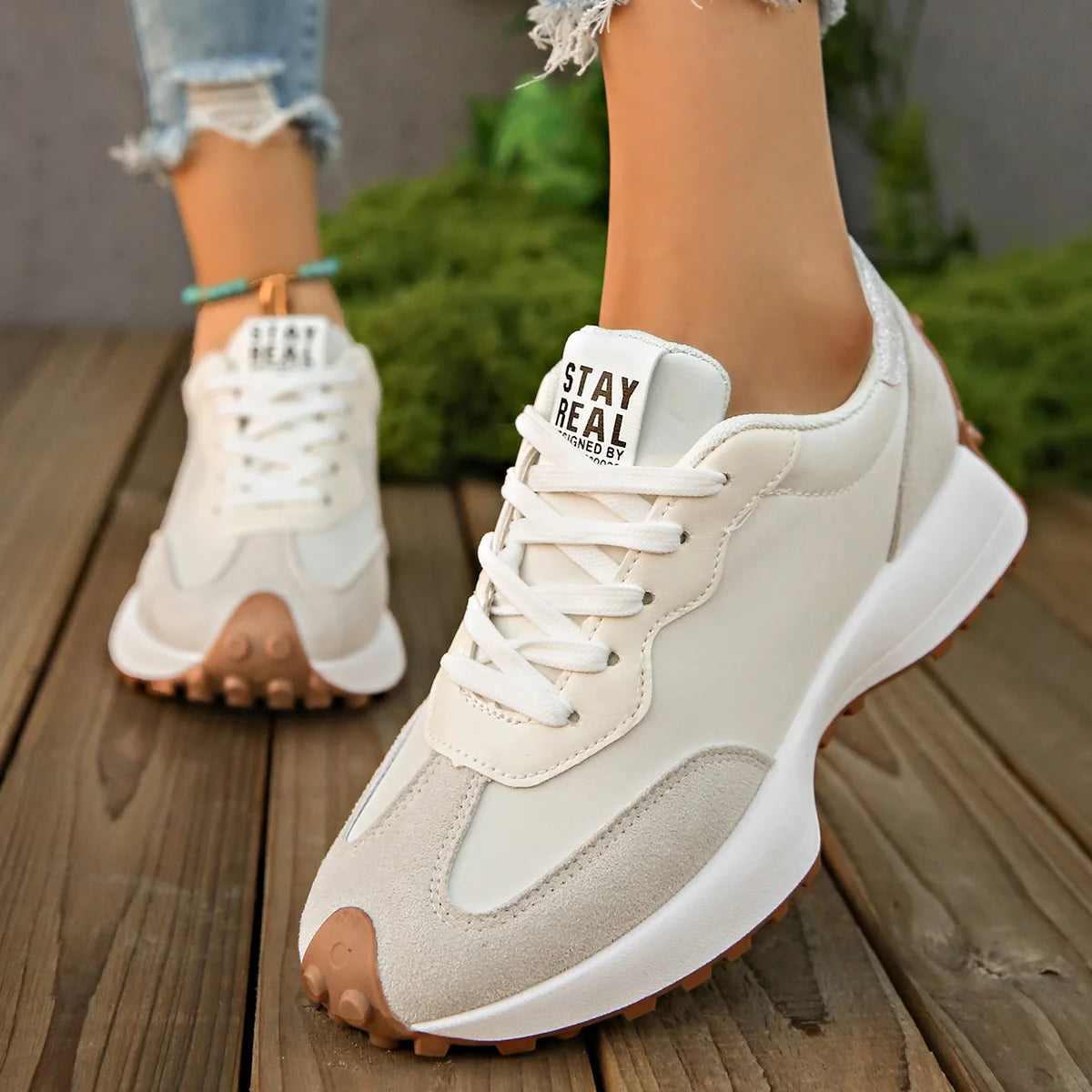 2026 New Arrival Green Sneakers Women Leather Mesh/Patchwork Platform Sneakers Anti Slip Casual Walking Shoes Lace Up