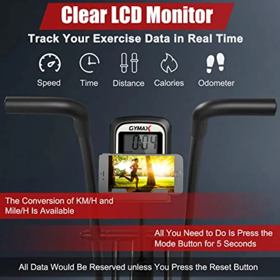 Upright Exercise Bike with Air Resistance and LCD Monitor for Home Gym/Cardio Workout Adjustable Fitness Bike with Phone Holder