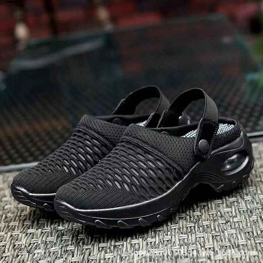 Women Breathable Mesh Platform Clog Sandals Air Cushion Non-Slip/Thick Sole Open Back Adjustable Back Strap Slip On Walking Shoes