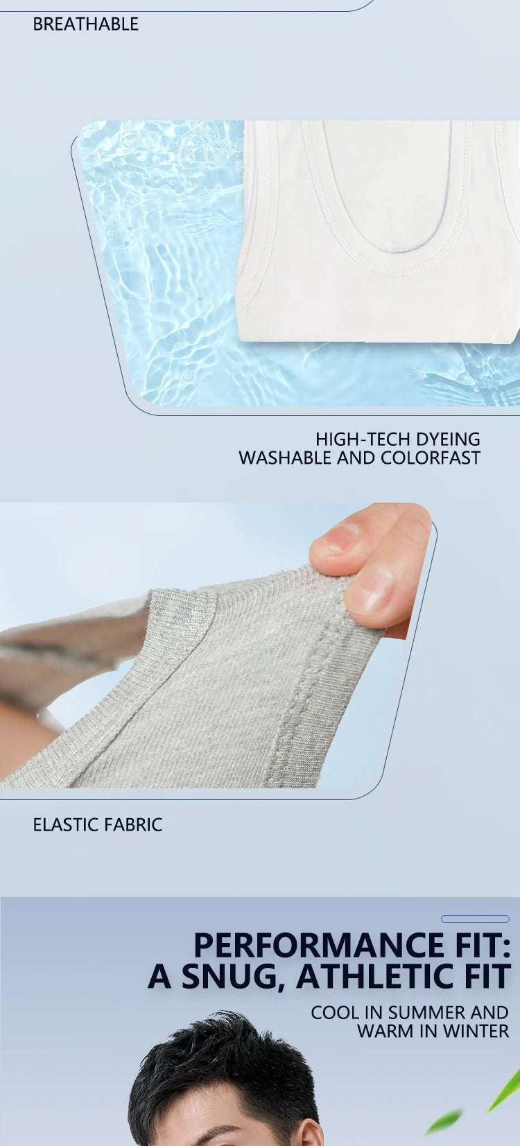 3pcs Pure Cotton Men Four Seasons Vest Simple Fit/Sports Fitness T-shirt Middle-aged Casual Sleeveless Tops L-4XL