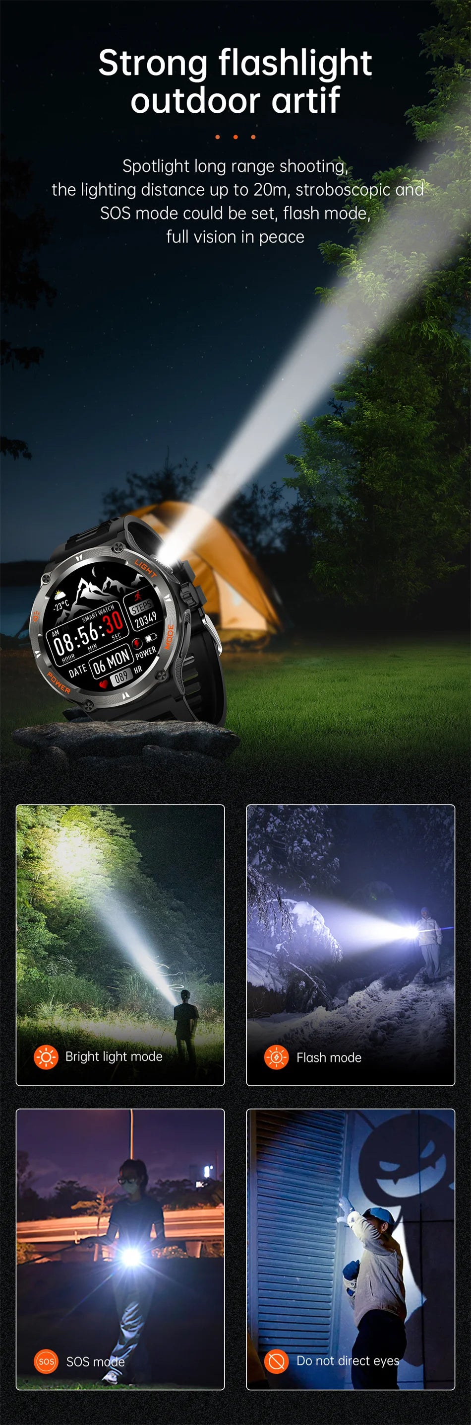 HUAWEI Xiaomi Outdoor Sport Smart Watch GPS Fitness Compass/LED Flashlight 3ATM Waterproof BT5.3 Call Smartwatch