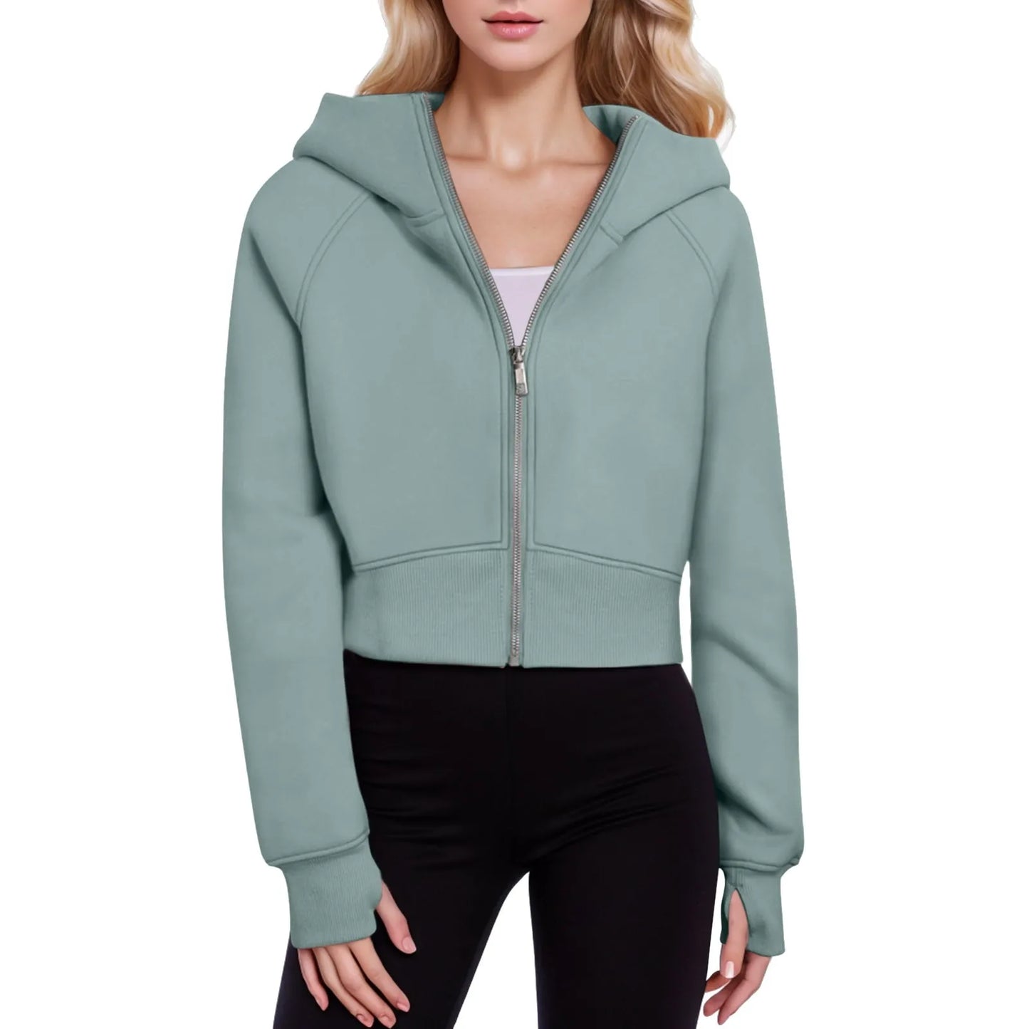 Women's Zip Up Cropped Sweatshirts Jacket Fall Outfits/Casual Long Sleeve Outerwear Tops Winter Fall  Jackets