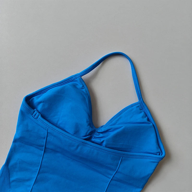 Longline Strappy Seamless Yoga Tank Top Backless/Gym Vest with Built-in Bra Sleeveless Workout Top
