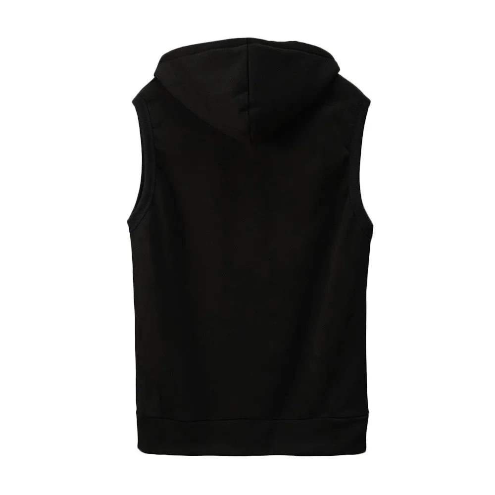 Brand Gyms Hooded Double Zipper Tank Tops Men/Bodybuilding Sleeveless Sweatshirt Fitness Workout Sportswear